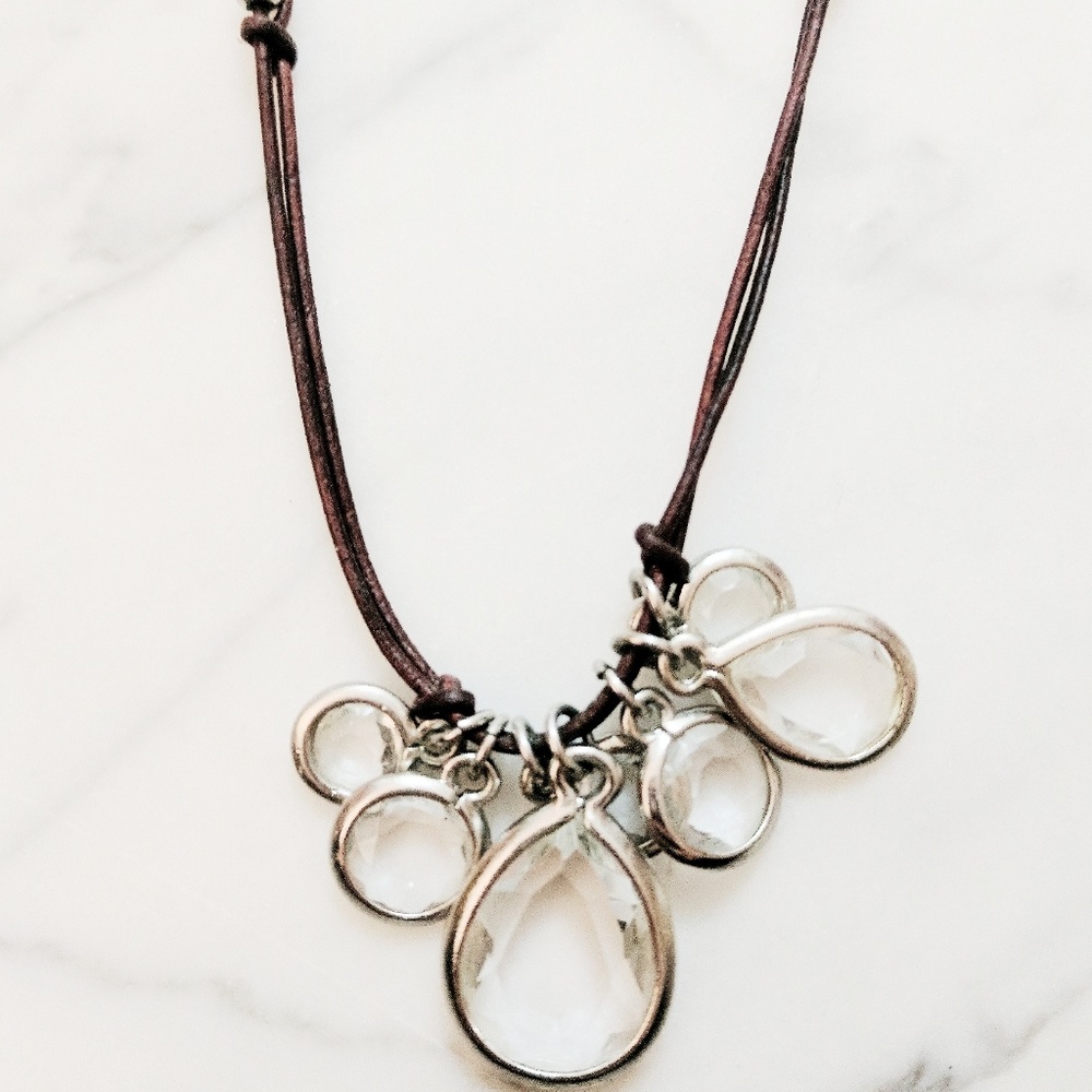 Casual Leather and Faux Crystal Necklace